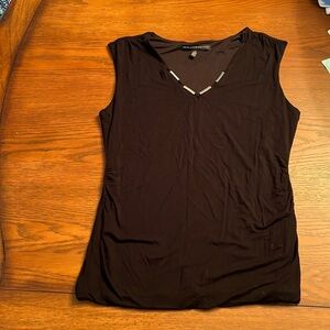 White House Black Market Black Vneck Sleeveless Cinch Side Blouse